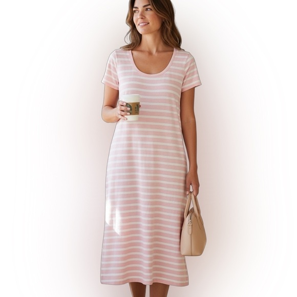J.Crew Pink Striped Short Sleeve Cotton Maxi Dress Size Small - Picture 1 of 10